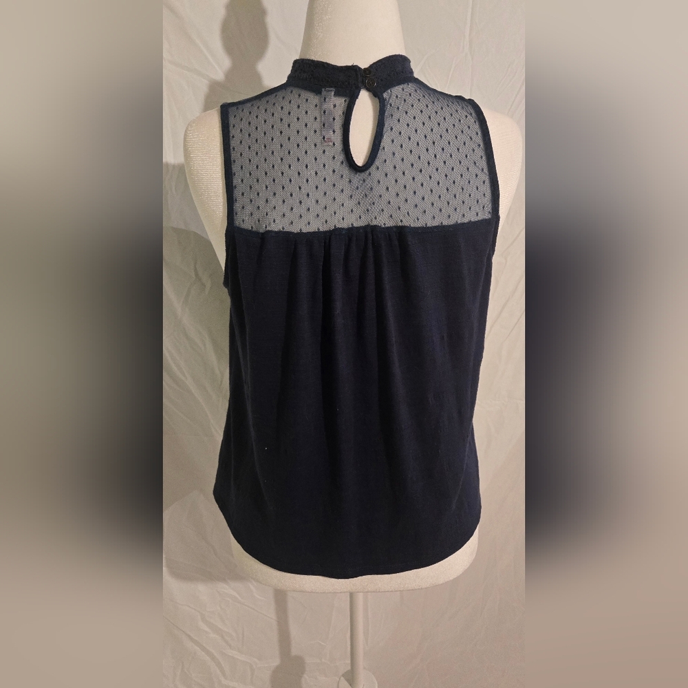Xhilaration Dark Blue Sleeveless Blouse with Mesh Yoke - Picture 3 of 6